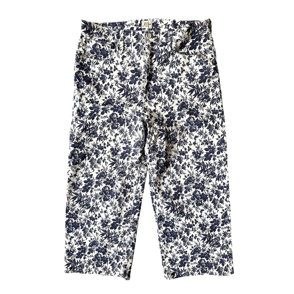 J. Crew Denim Slim Wide Leg Cropped Blue Floral Print Jeans Size 32